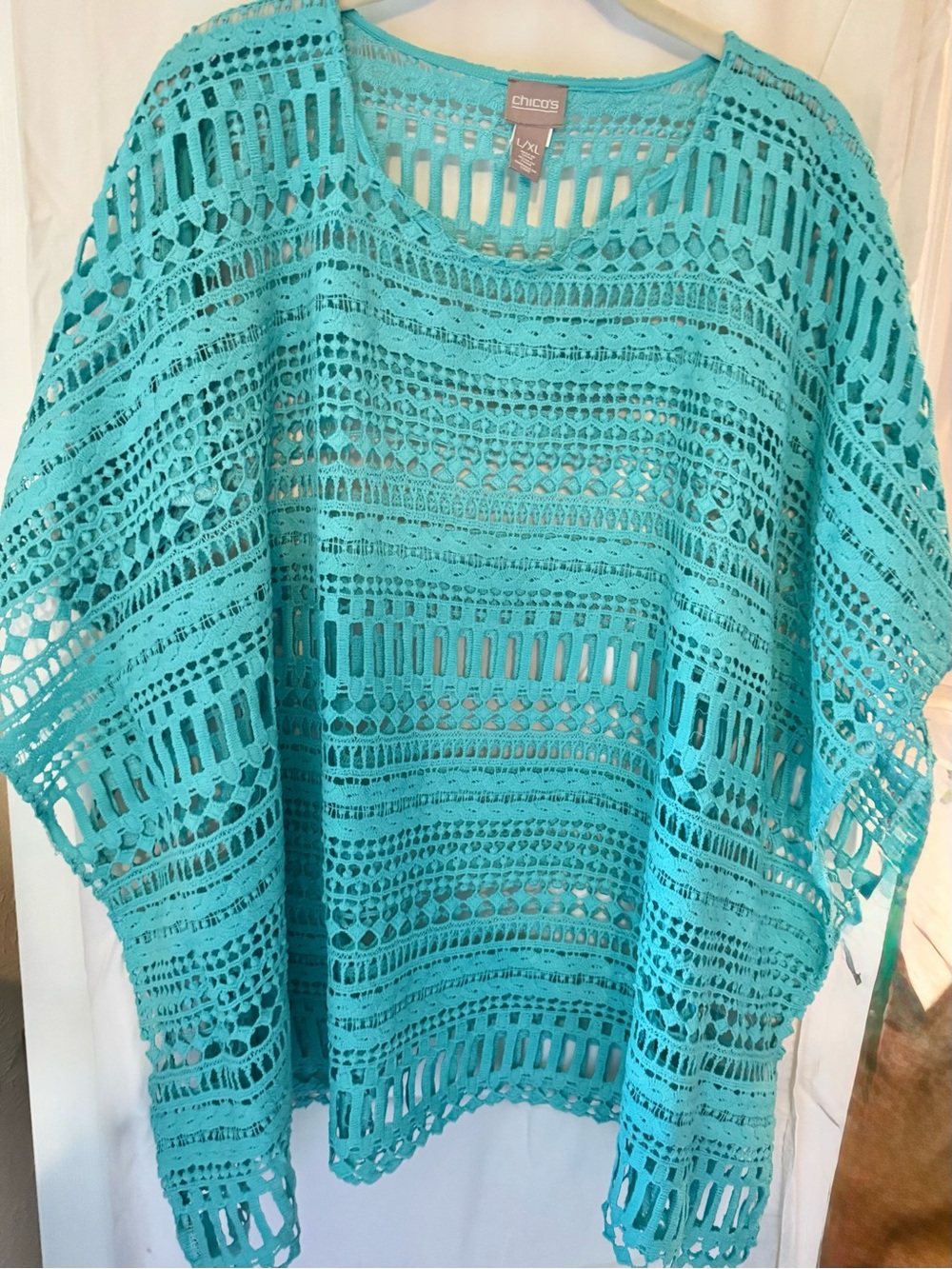 Chico's Teal Openwork Crochet Top
